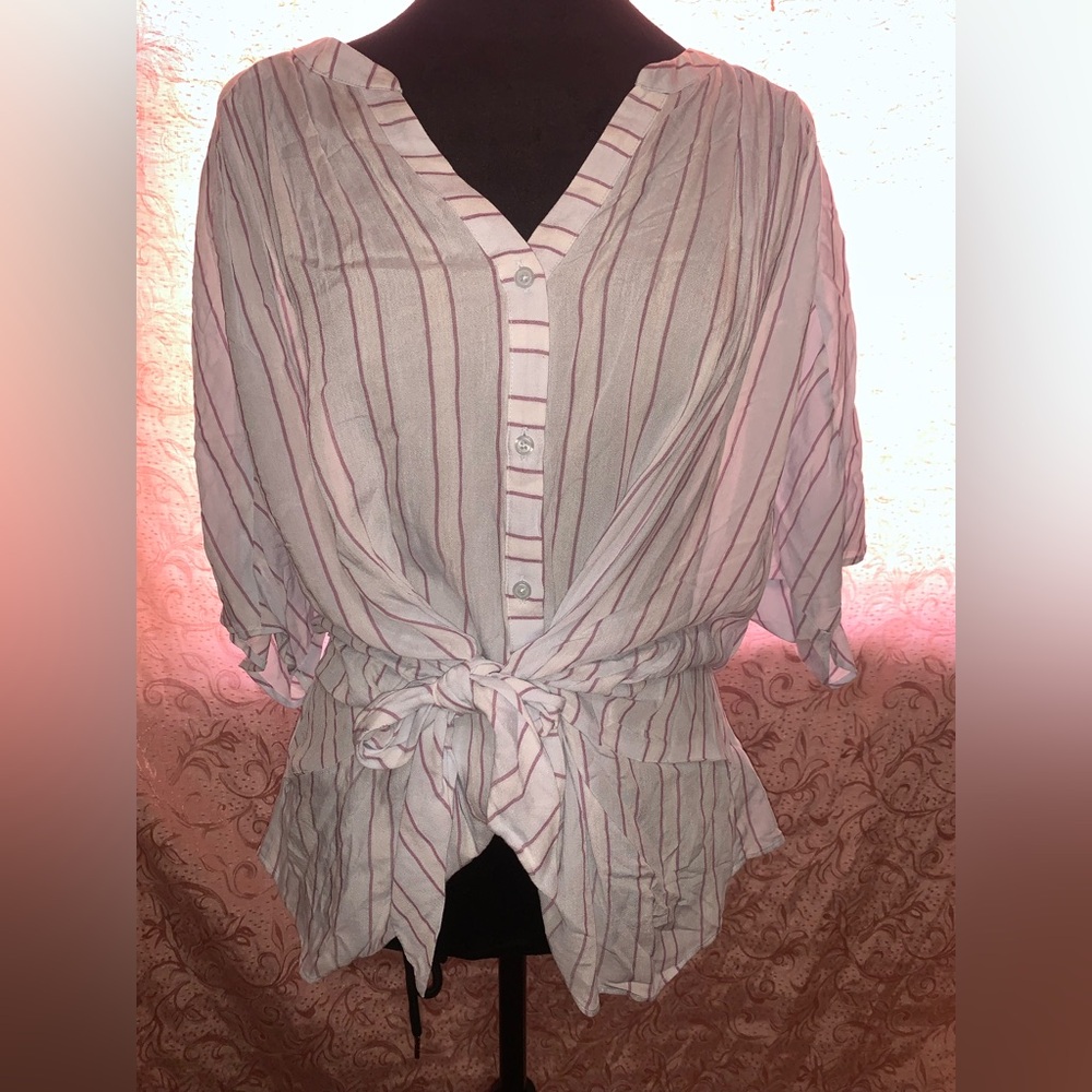 a.n.a White Boxy Tie-Front Blouse with Notched Collar